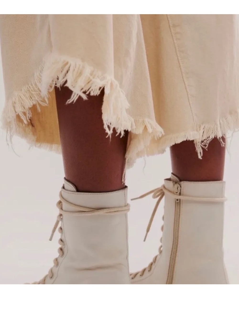 Free People Boxing Day Lace Up Flat Boot Ivory Leather Inside Zipper 6 - Picture 4 of 10